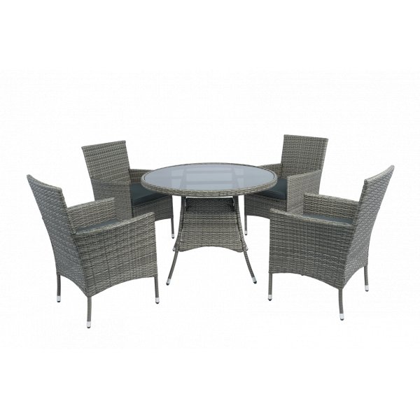 Rund matgrupp | Bord �100 cm & 4 stolar med dynor | Tyl�sand � Gr�