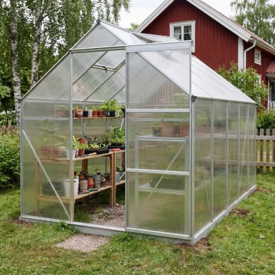 Klassiskt växthus i aluminium 5,9 m² | UV-skyddad kanalplast & bas ingår