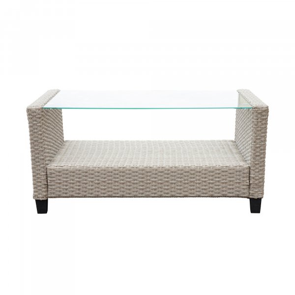 Exklusiv Loungegrupp | H�rnsoffa med bord | Beige/Gr� konstrotting | Stockholm