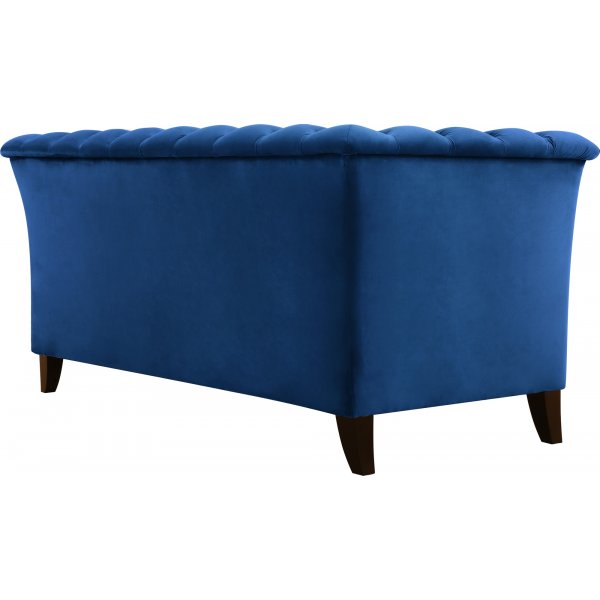 Chesterfieldsoffa 2-sits | Bl� sammet, kallskum & avtagbar kl�dsel | Milton