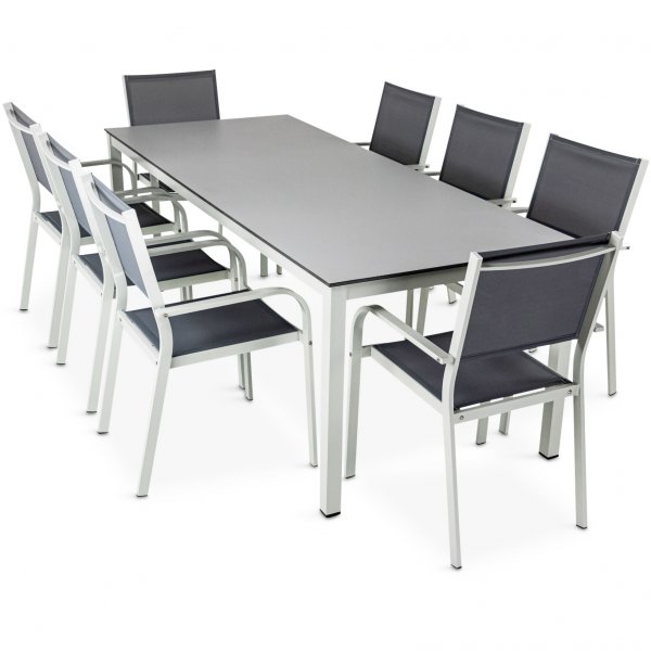 Underh�llsfria utem�bler i h�gtryckslaminat & aluminium | Bord & 8 stolar