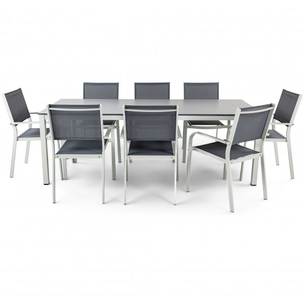 Underh�llsfria utem�bler i h�gtryckslaminat & aluminium | Bord & 8 stolar