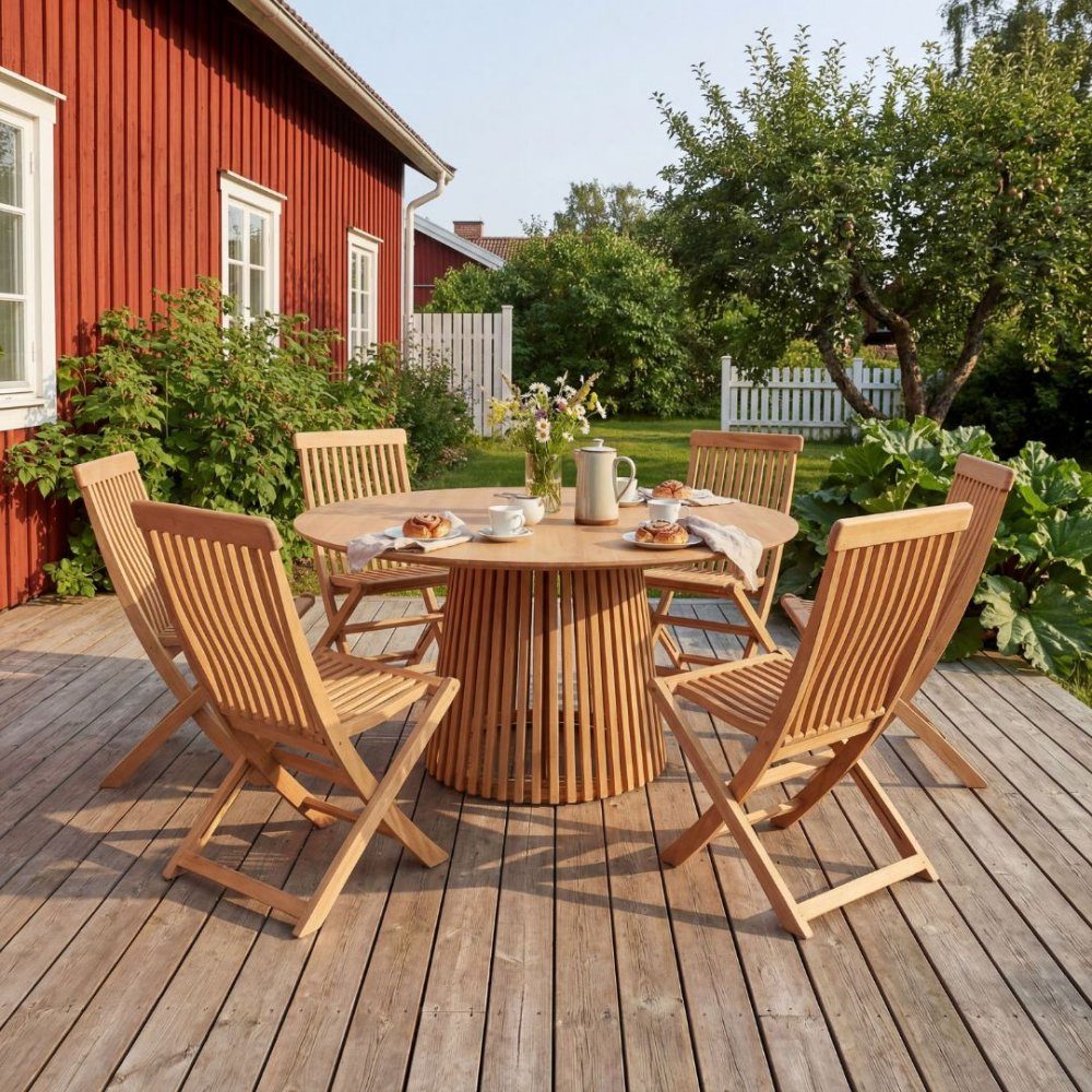 Matgrupp med 6 stolar och stort runt bord | Högmarsö | Komplett med sex stolar och stort runt designbord (150 cm diameter)