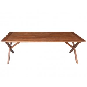 Matbord i brunbetsat trä 220 cm | Robust plankbord med kraftiga kryssben för uteplats & uterum Matbord i brunbetsat trä 220 cm | Robust plankbord med kraftiga kryssben för uteplats & uterum
