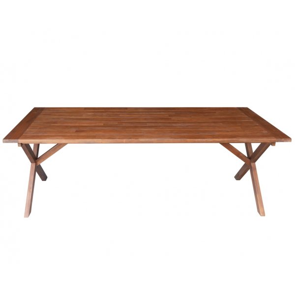 Matbord i brunbetsat trä 220 cm | Robust plankbord med kraftiga kryssben för uteplats & uterum Matbord i brunbetsat trä 220 cm | Robust plankbord med kraftiga kryssben för uteplats & uterum