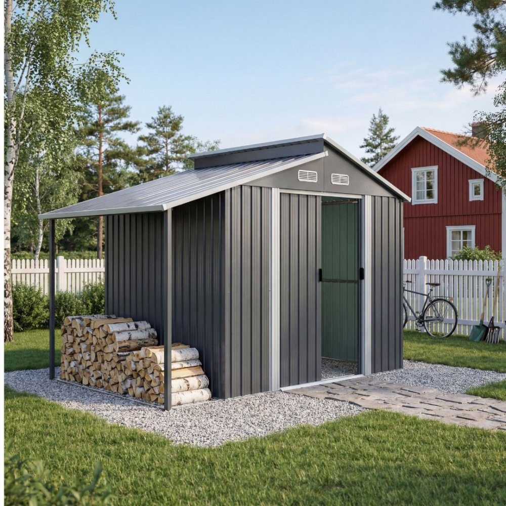 Förråd och redskapsbod 5m2 | Dubbel Skjutdörr | 2 i 1 lösning | Grå | Förråd med 2 i 1 lösning - ett praktiskt och stiligt förråd med en kapacitet på