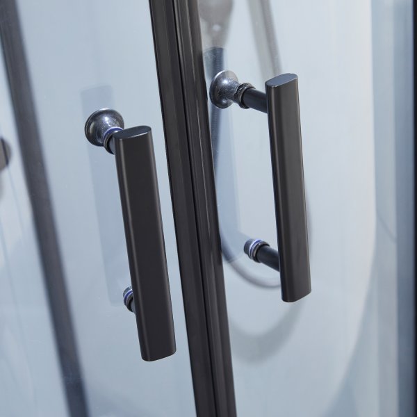 Lyxigt rundad duschkabin med massage, belysning, bluetooth - Gr�