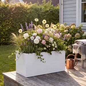 Hög blomlåda 120×30×60 cm i galvaniserat stål | Vit Hög blomlåda 120×30×60 cm i galvaniserat stål | Vit