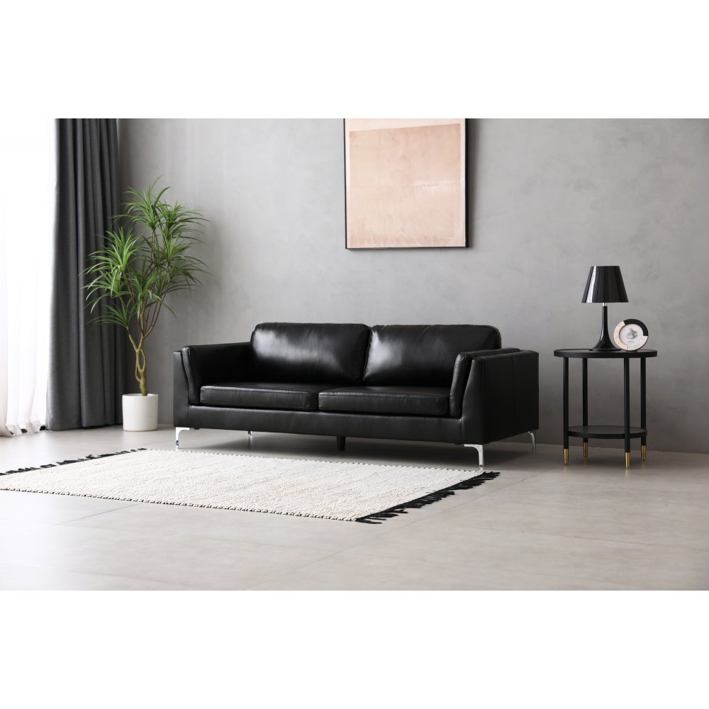 3-sitssoffa Svart | PU-konstläder, metallben & skumstoppning | Modern