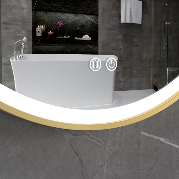 Stilren LED-spegel | 60x60 cm | Guldaluminiumram | Anti-fog & touch-styrning Stilren LED-spegel | 60x60 cm | Guldaluminiumram | Anti-fog & touch-styrning