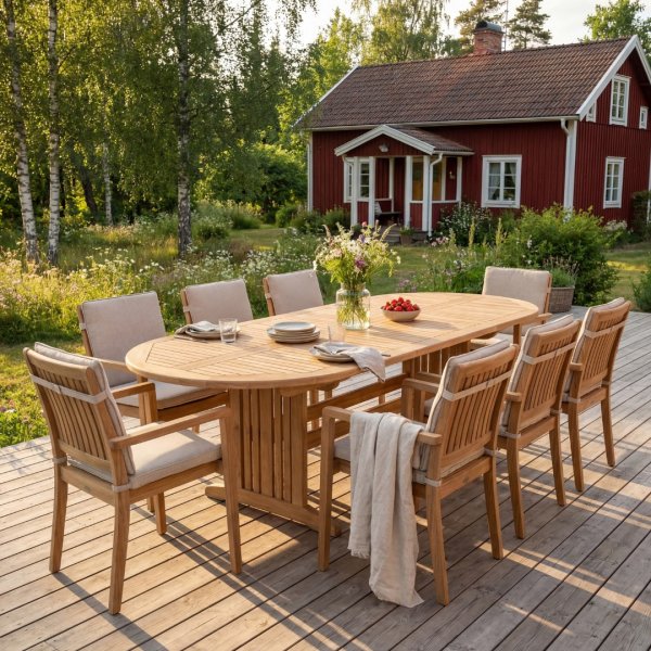 Utdragbart matbord i teak 180�220 cm med butterfly-funktion | Salt�