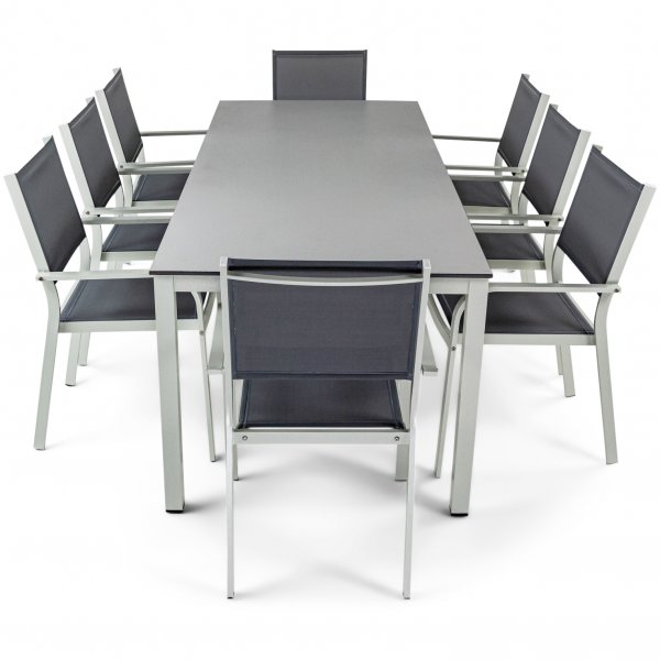 Underh�llsfria utem�bler i h�gtryckslaminat & aluminium | Bord & 8 stolar