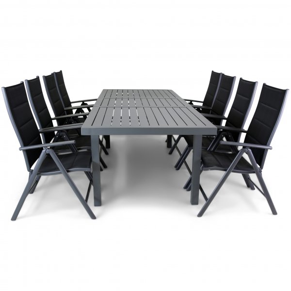Förlängningsbart bord i aluminium 180-240cm | 8 positionsstolar Förlängningsbart bord i aluminium 180-240cm | 8 positionsstolar