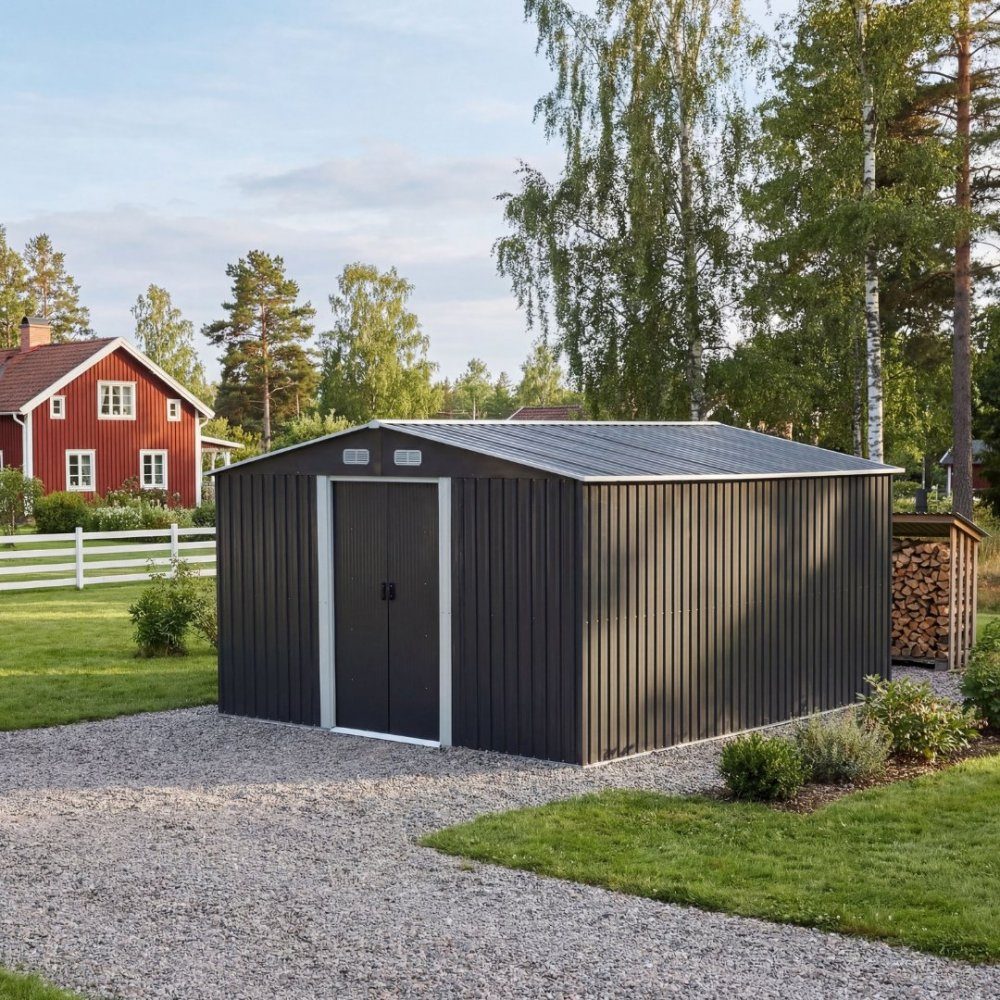 Förråd och redskapsbod 12,5m2 | Dubbel skjutdörr | Bas ingår | Robust, underhållsfri redskapsbod