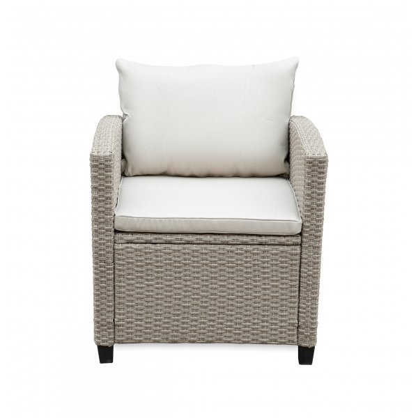 Exklusiv Loungegrupp | H�rnsoffa med bord | Beige/Gr� konstrotting | Stockholm