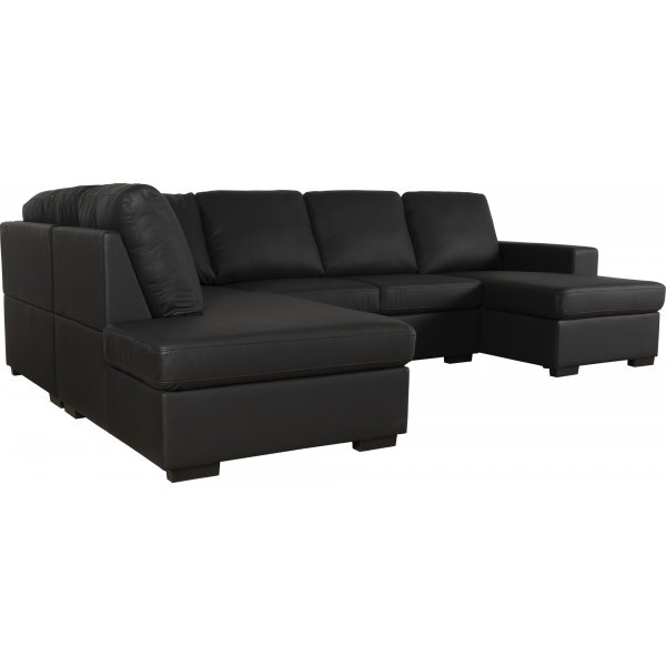 U-soffa | Divan, �ppet avslut & kallskum | Solna Gr�/Svart PU