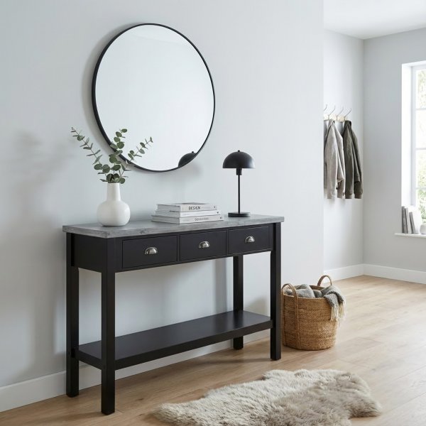 Avlastningsbord med 3 ldor | Hyllplan & microcementtopp | Svart