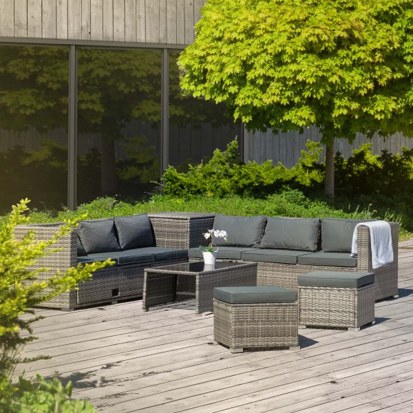 Exklusiv loungegrupp | Inbyggd förvaring | Grå konstrotting | Djursvik - FYNDVARA Exklusiv loungegrupp | Inbyggd förvaring | Grå konstrotting | Djursvik - FYNDVARA