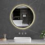 Rund badrumsspegel 60x60 | Svart ram | LED-belysning | Anti-fog & touch-styrning