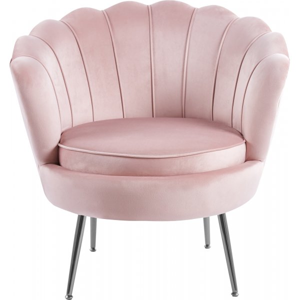 F�t�lj i rosa sammet med kromade ben och v�gformat ryggst�d | Kingsley