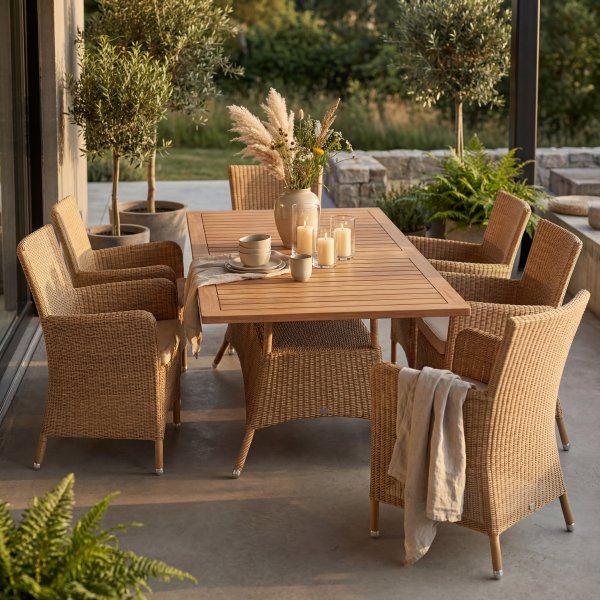 Utematbord 180 cm i Teak & Konstrotting � Exklusivt Tr�dg�rdsbord f�r 6�8 personer | Yxland