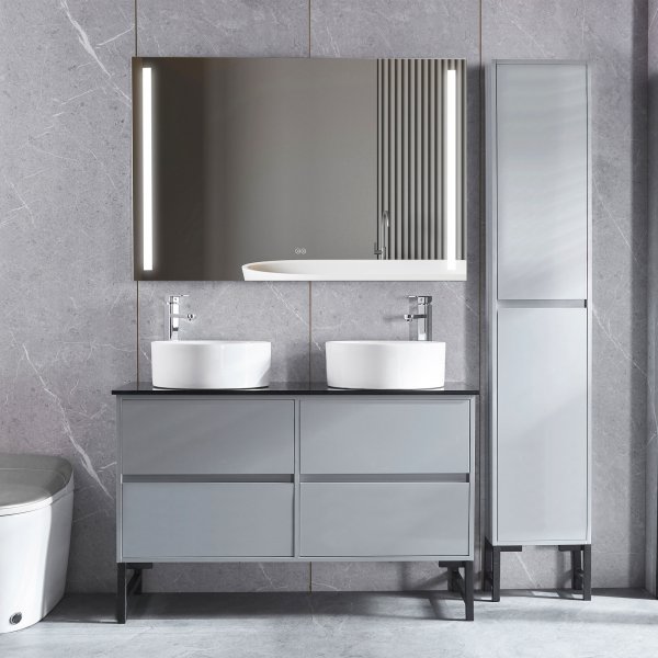 Badrumspaket | Kommod 117cm | Dubbla handfat | Spegel & h�gsk�p