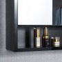 Badrumsmbel 90cm | LED-spegelskp | Marmorerad bnkskiva | Svart