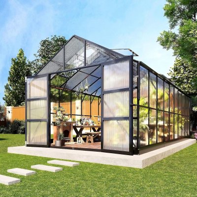 Växthus 18m² Premium | Extra hög odlingshöjd | 6mm kanalplast | Svart