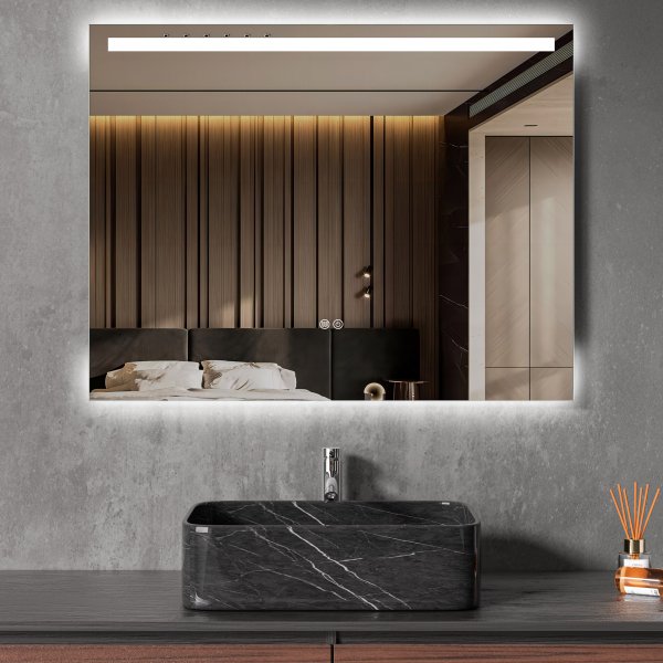 Badrumsspegel med LED-belysning & anti-fog-funktion Badrumsspegel med LED-belysning & anti-fog-funktion