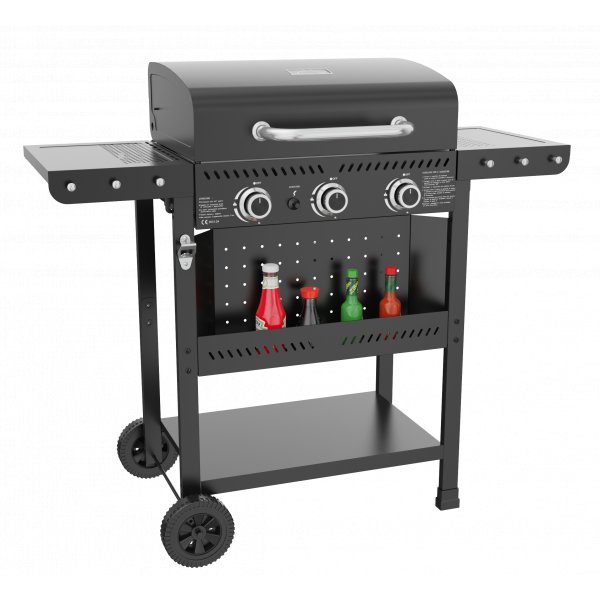 Gasolgrill i stål med termometer & värmehylla | Svart | Oklahoma Gasolgrill i stål med termometer & värmehylla | Svart | Oklahoma