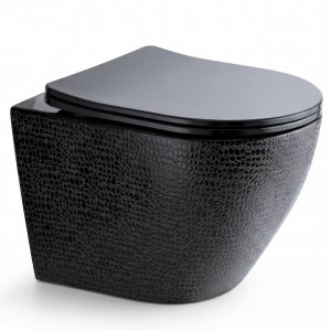 Svart v�ggh�ngd toalett med snakeskin-textur �  480x360x360 mm