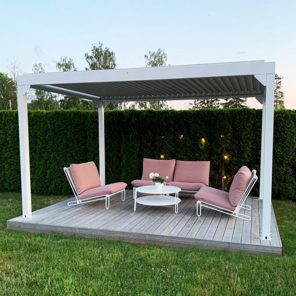 Vit Pergola Premium | Öppningsbara lameller Vit Pergola Premium | Öppningsbara lameller