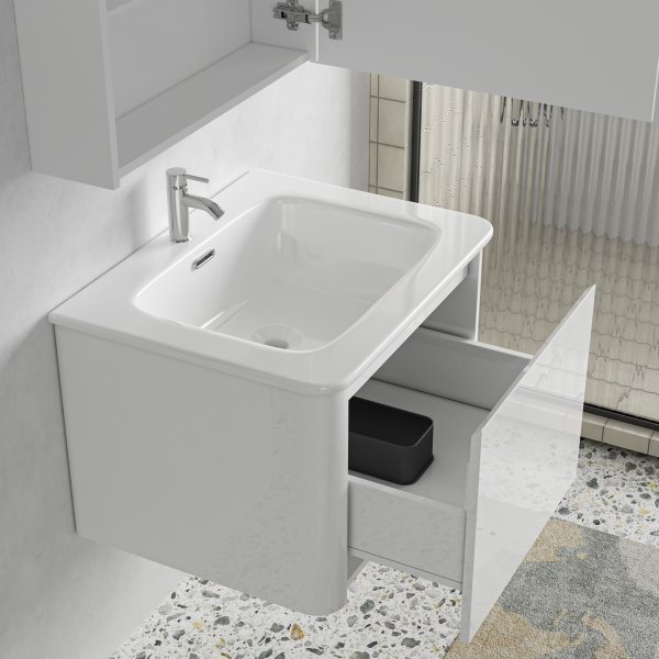 Badrumspaket 60 cm – Kommod & keramiskt tvättställ med spegelskåp | Mjukstängning | Vit Badrumspaket 60 cm – Kommod & keramiskt tvättställ med spegelskåp | Mjukstängning | Vit