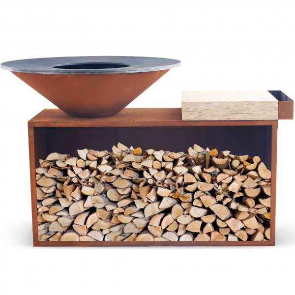 Vedeldad grill i cortenstål med skärbräda | Vemdalen Vedeldad grill i cortenstål med skärbräda | Vemdalen