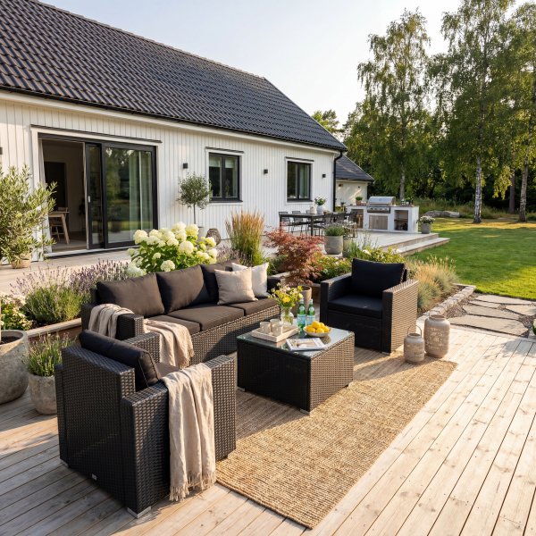 Loungegrupp utem�bler | Svart konstrotting | Huvudsk�r