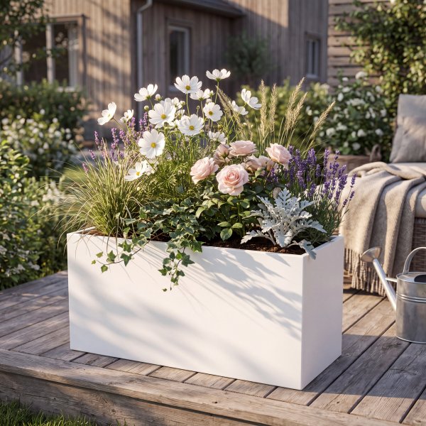 H�g bloml�da 90�30�60 cm i galvaniserat st�l | Vit
