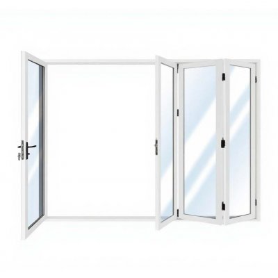 Vikdörr altan 3,65 x 2,43 m | Vit aluminiumram med härdat glas, underhållsfritt Bi-Fold system