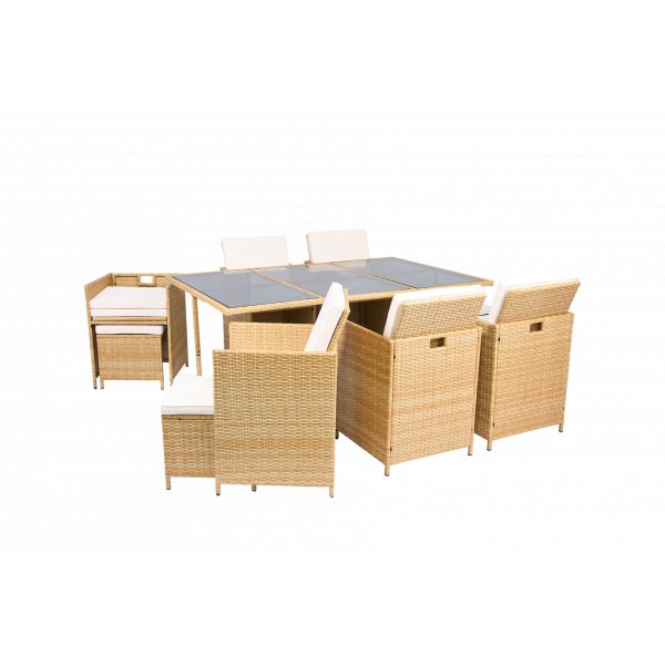 Matgrupp/Utegrupp 10 platser | 6 Stolar & 4 Pallar | Sk�rhamn beige