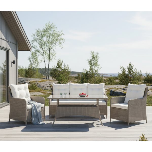 Loungegrupp utemöbler | Beige konstrotting | Rögrund Loungegrupp utemöbler | Beige konstrotting | Rögrund