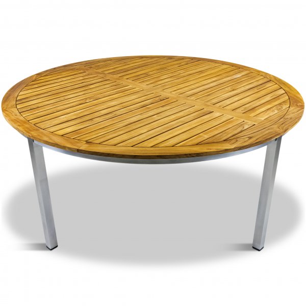 Stor rund tr�dg�rdsgrupp i teak / rostfritt st�l | Bord & 8 positionsstolar