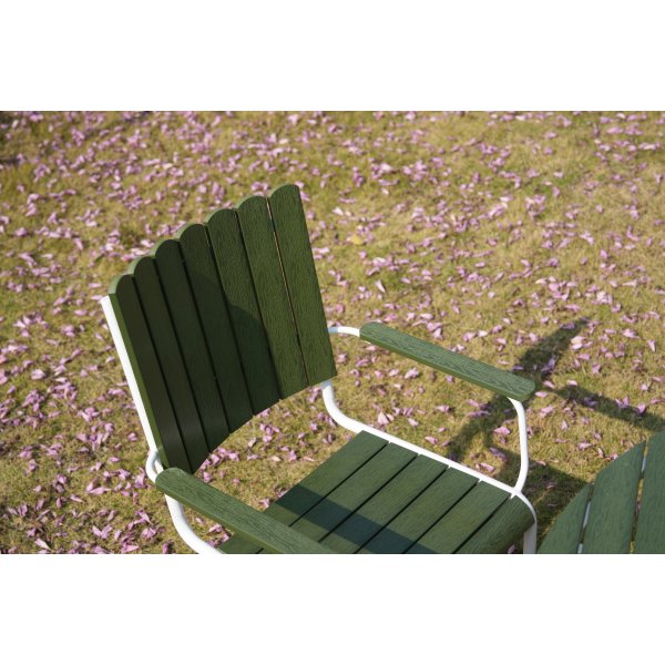 Gl�nta rund matgrupp utomhus | 6 stolar & �135 cm bord | Gr�n/vit