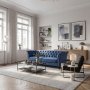 Chesterfieldsoffa 3-sits | Bl� sammet, kallskum & avtagbar kl�dsel | Milton