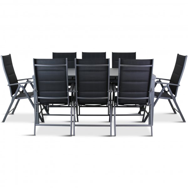 Förlängningsbart bord i aluminium 180-240cm | 8 positionsstolar Förlängningsbart bord i aluminium 180-240cm | 8 positionsstolar