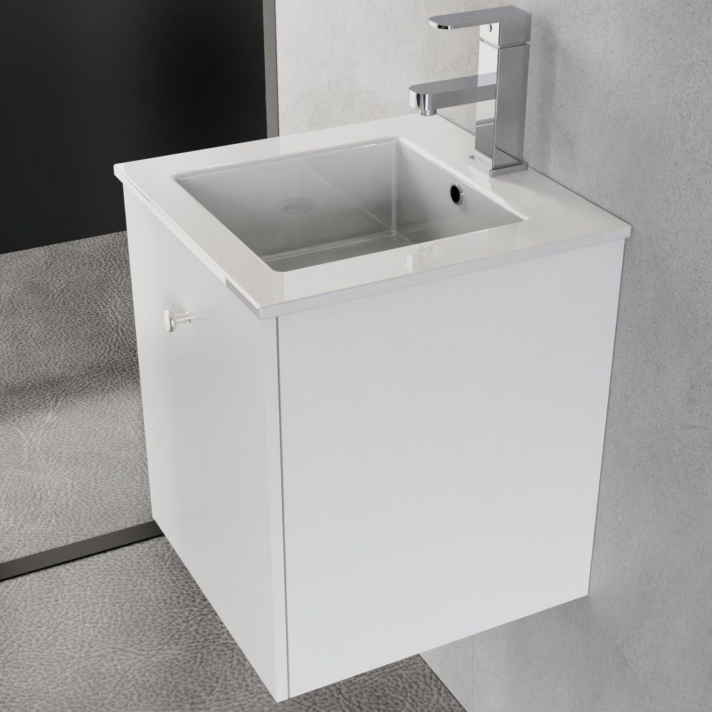 Liten kommod 40cm | Neds&auml;nkt handfat | Vilmer vit | MDF | Litet tv&auml;ttst&auml;llssk&aring;p f&ouml;r sm&aring; badrum