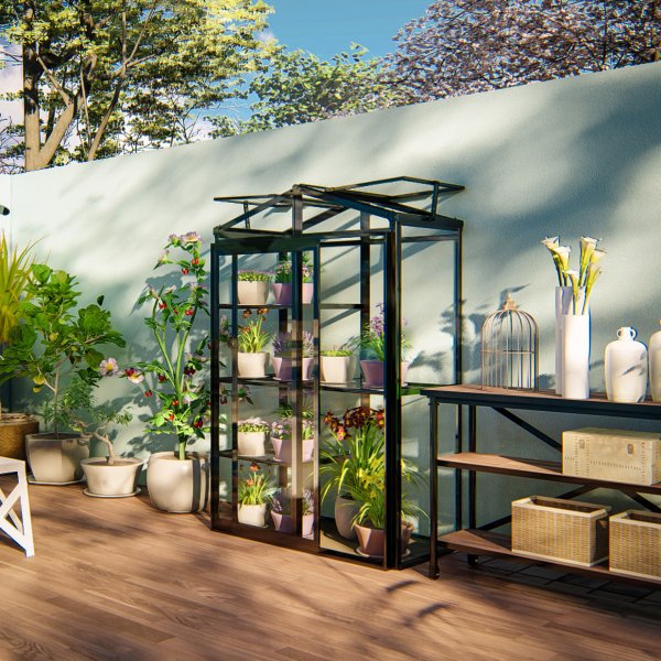 Högt miniväxthus V-tak | 4mm säkerhetsglas | Svart Högt miniväxthus V-tak | 4mm säkerhetsglas | Svart