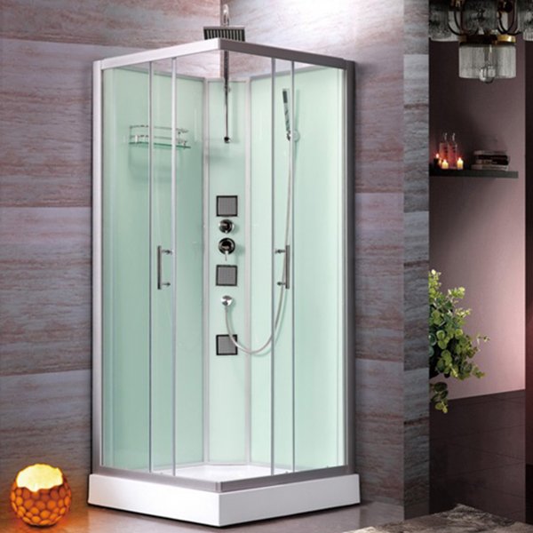 Stilren duschkabin med akrylkar och ryggmassage