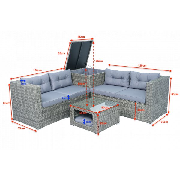 Soffgrupp med dynf�rvaring � H�rnsoffa & bord i gr�tt | Lilla Djursvik