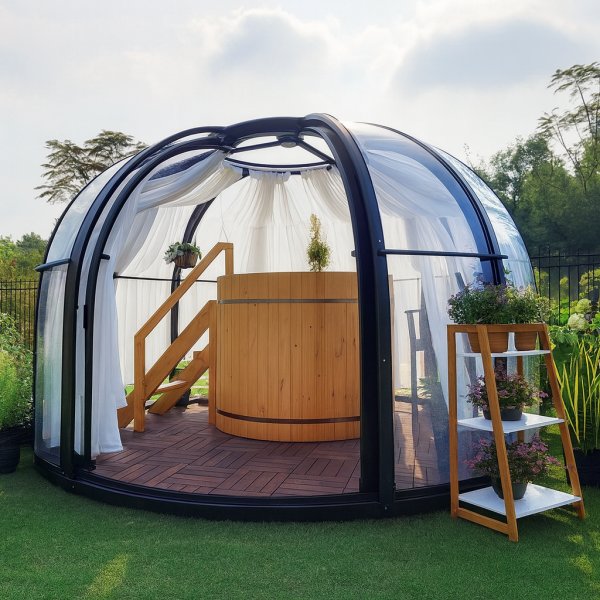 Runt vxthus 13,2 m | Exklusivt Uterum | Svart aluminium & kristallklara polykarbonatpaneler