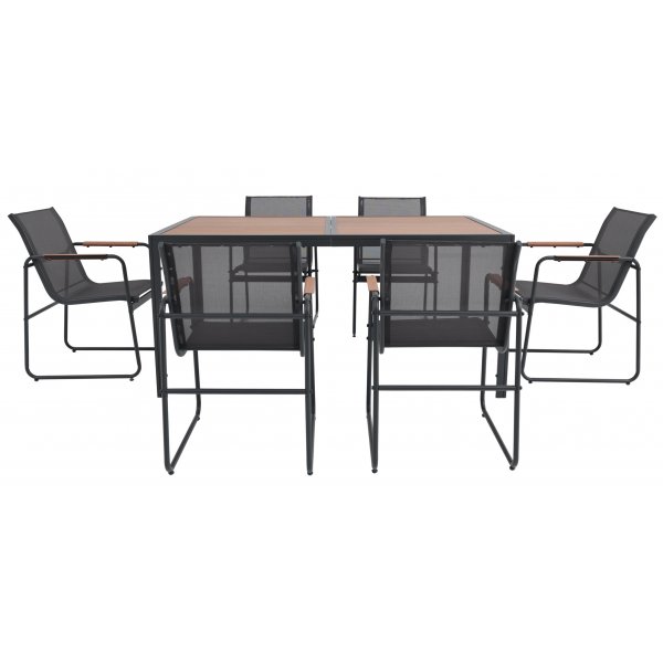 Zansibar matgrupp 6 stolar med bord - Utegrupp Svart/trä image Zansibar matgrupp 6 stolar med bord - Utegrupp Svart/trä image