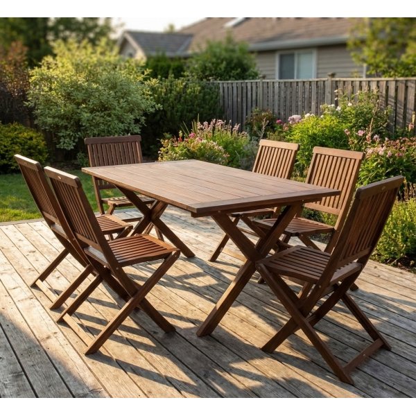 Matbord i brunbetsat tr� 220 cm | Robust plankbord med kraftiga kryssben f�r uteplats & uterum